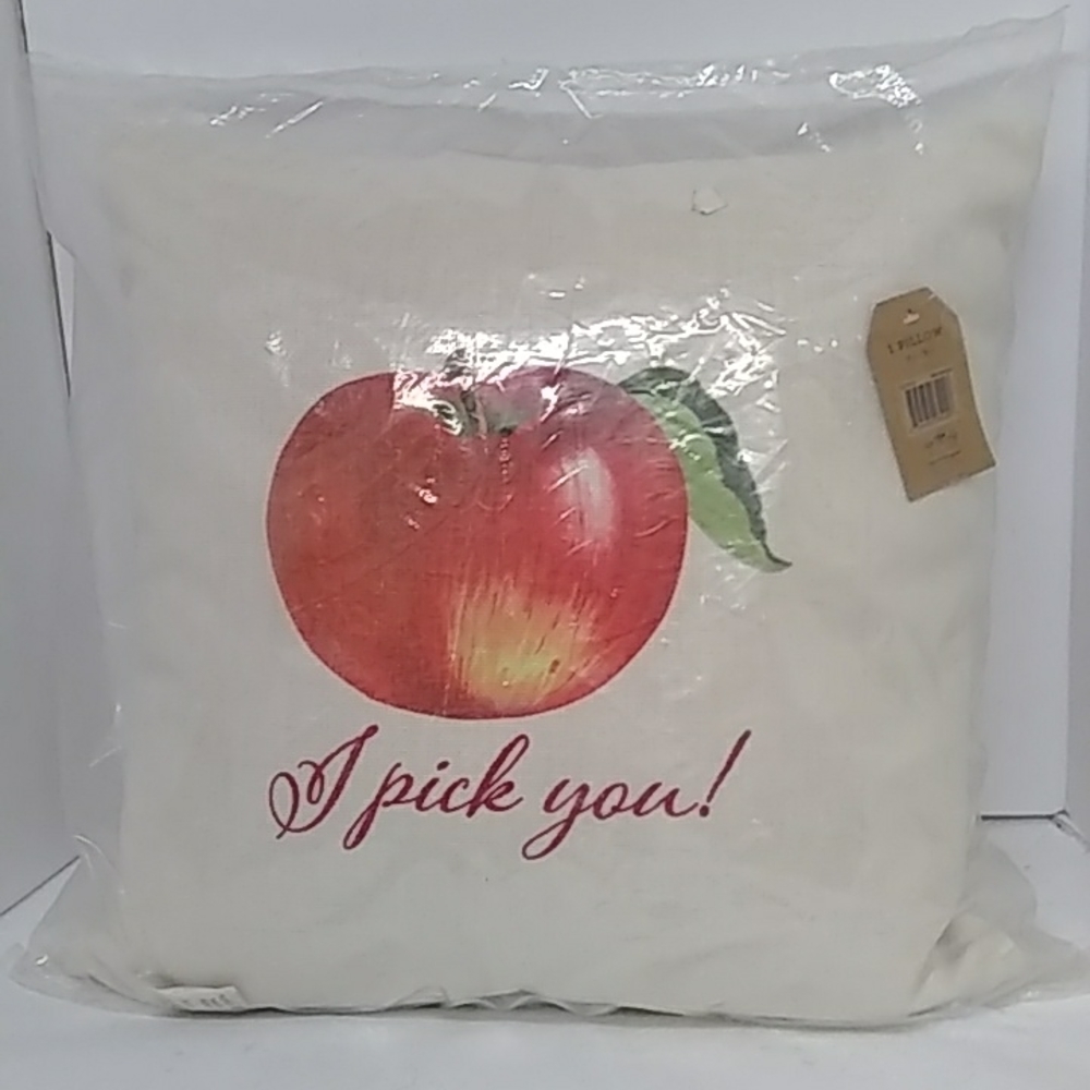 Bella Bug Pillow  "I PICK YOU" Apple Zip Cover 18"x18" Burlap NEW